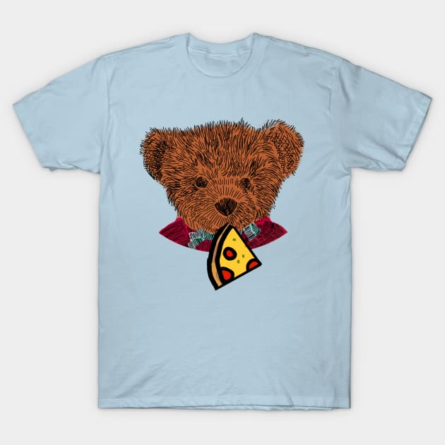 Cute Teddy Bear Portrait with Pepperoni Pizza Slice T-Shirt by ellenhenryart